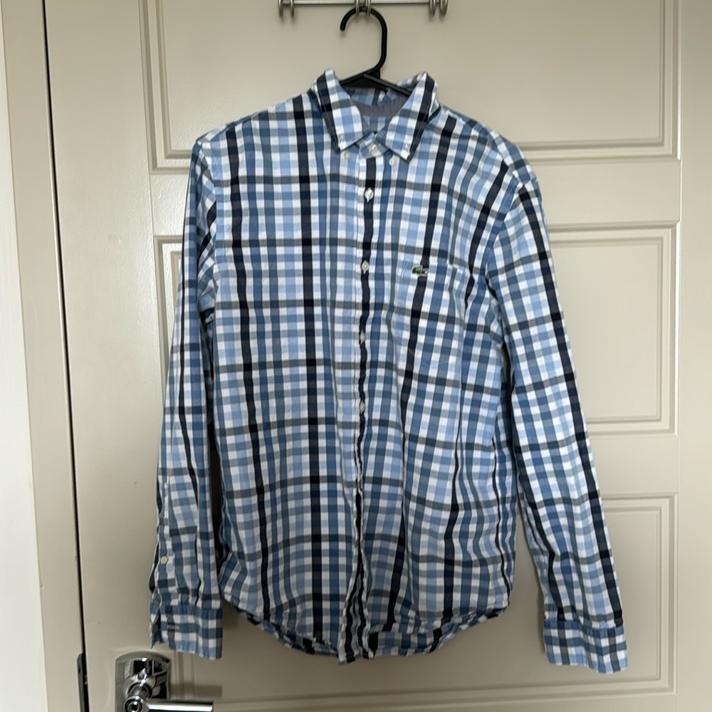 Blue and White Patterned Lacoste Medium Regular Fit Button Down